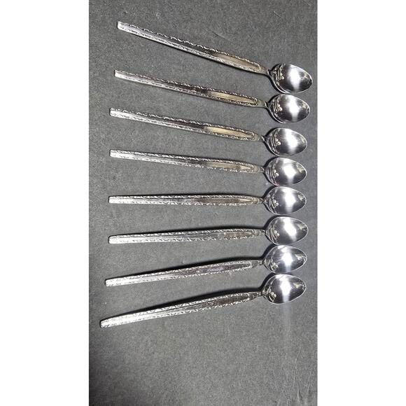 Rogers CC Stainless Ice Tea Spoons Set of 8 Long Handle Korea Embossed Pattern - Picture 2 of 4